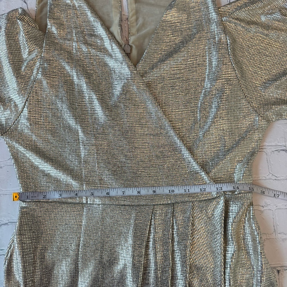 NWT RACHEL Rachel Roy Gold Metallic Off The Shoulder Draped Sleeve Midi Dress L - Picture 10 of 15